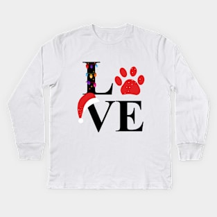 Love text with paw print and colorful light bulb Kids Long Sleeve T-Shirt